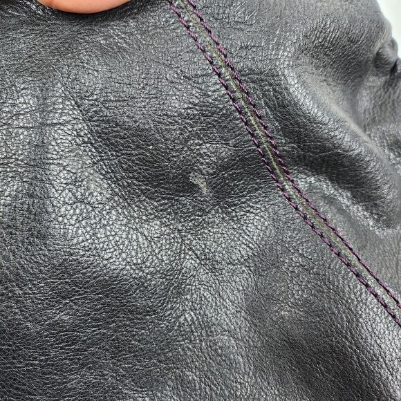 Lucky Brand Black Genuine Leather Retro Y2K Brass Studded Hobo Shoulder Bag - Picture 10 of 11